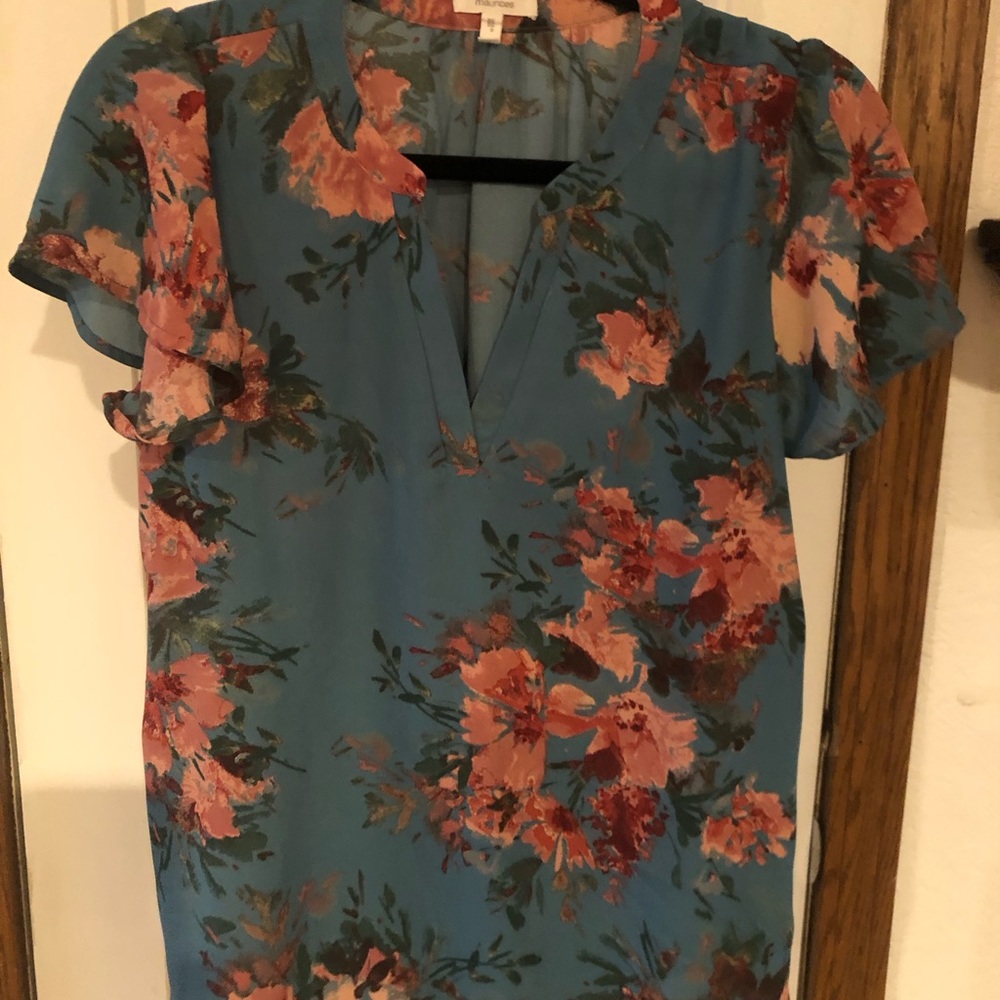 Maurices Blue and Pink Patterned Top